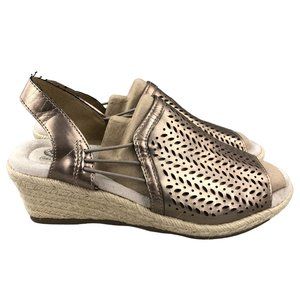 Earth Spirit Women's Size 8 Bronze Open Toe Laser Cut Slingback Wedge Sandals